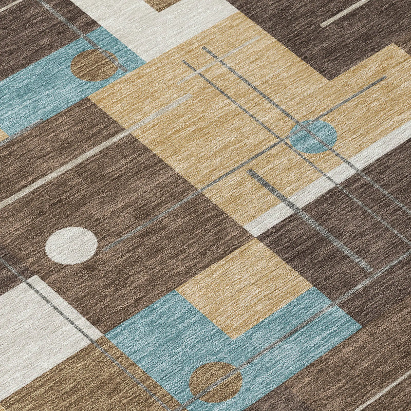 8' Brown And Pewter Round Geometric Washable Indoor Outdoor Area Rug Homeroots Outdoor