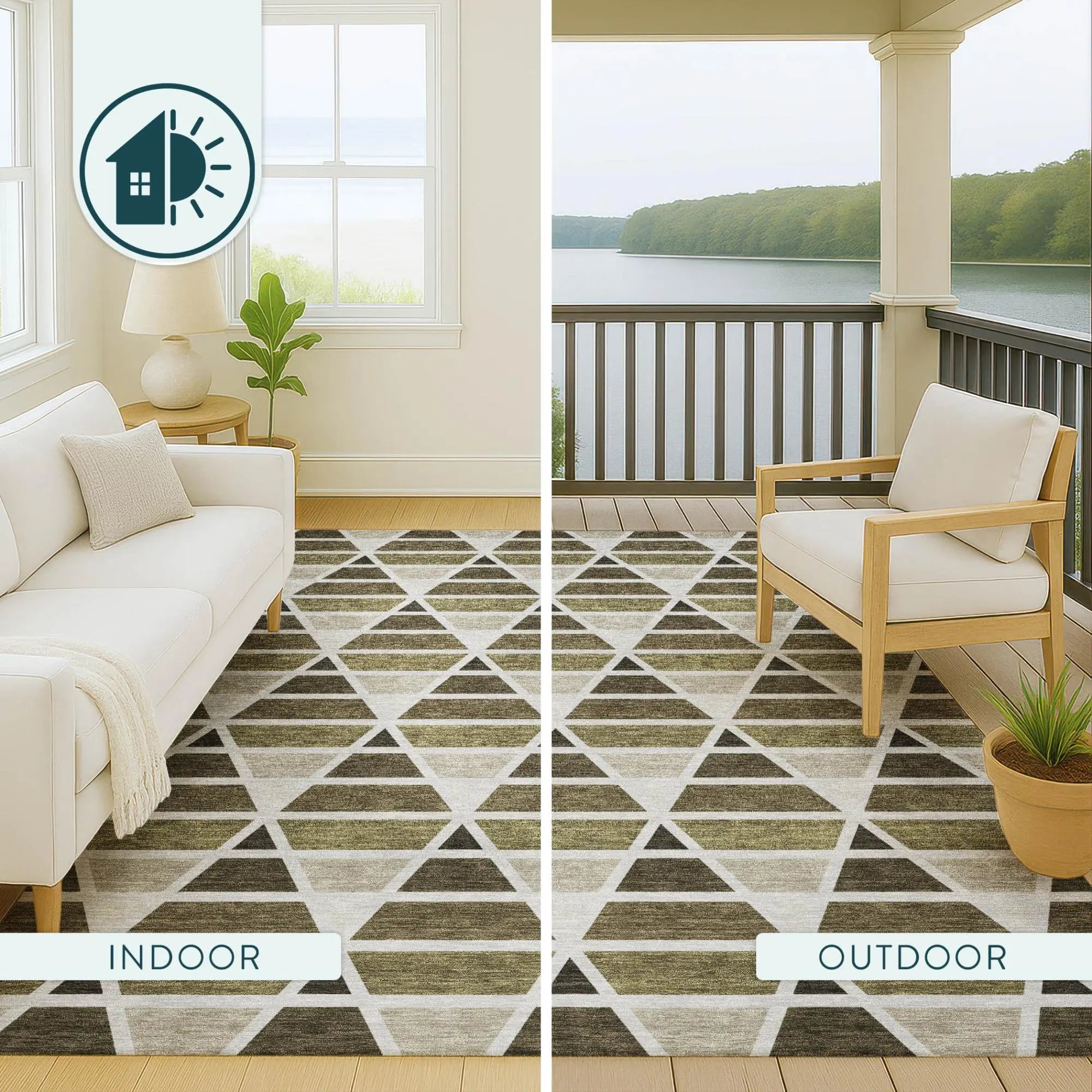 8' Brown And Pewter Round Geometric Washable Indoor Outdoor Area Rug Homeroots Outdoor