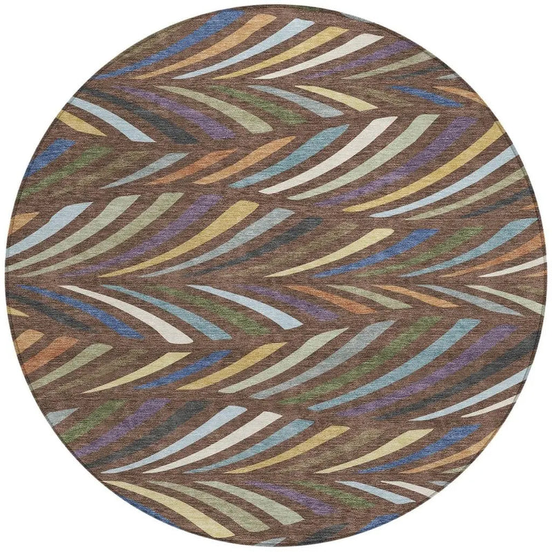 8' Brown And Plum Round Abstract Washable Indoor Outdoor Area Rug Homeroots Outdoor