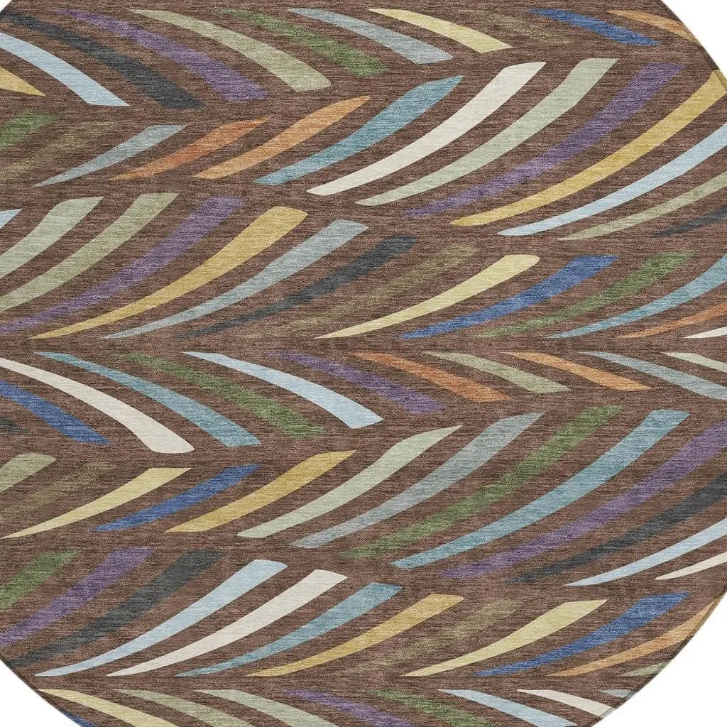 8' Brown And Plum Round Abstract Washable Indoor Outdoor Area Rug Homeroots Outdoor