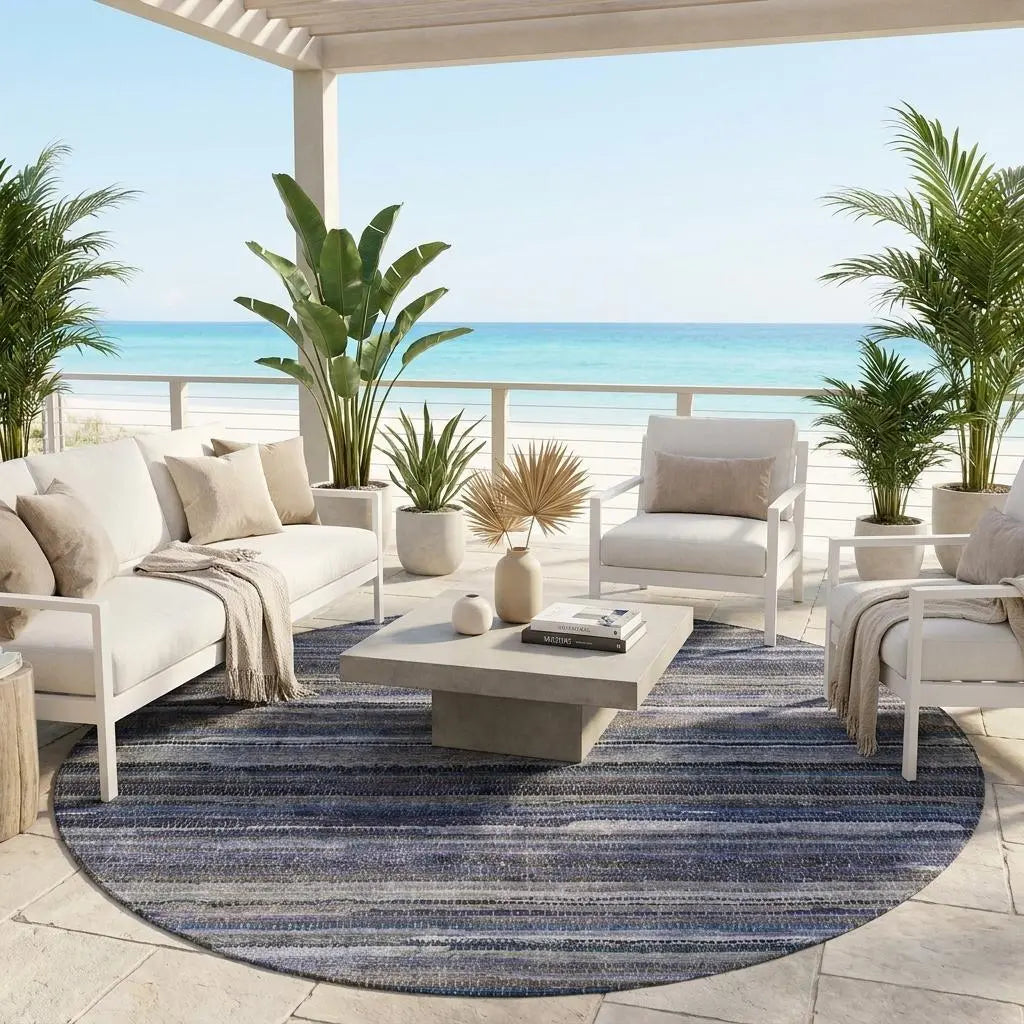 8' Brown And Plum Round Striped Washable Indoor Outdoor Area Rug Homeroots Outdoor