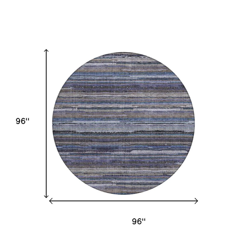 8' Brown And Plum Round Striped Washable Indoor Outdoor Area Rug Homeroots Outdoor