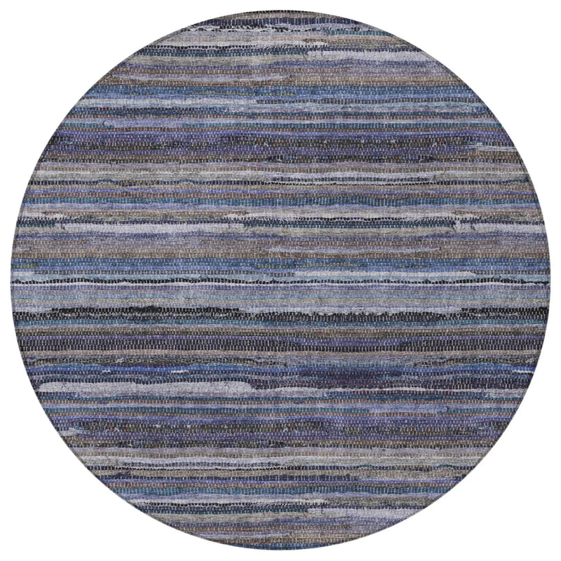 8' Brown And Plum Round Striped Washable Indoor Outdoor Area Rug Homeroots Outdoor