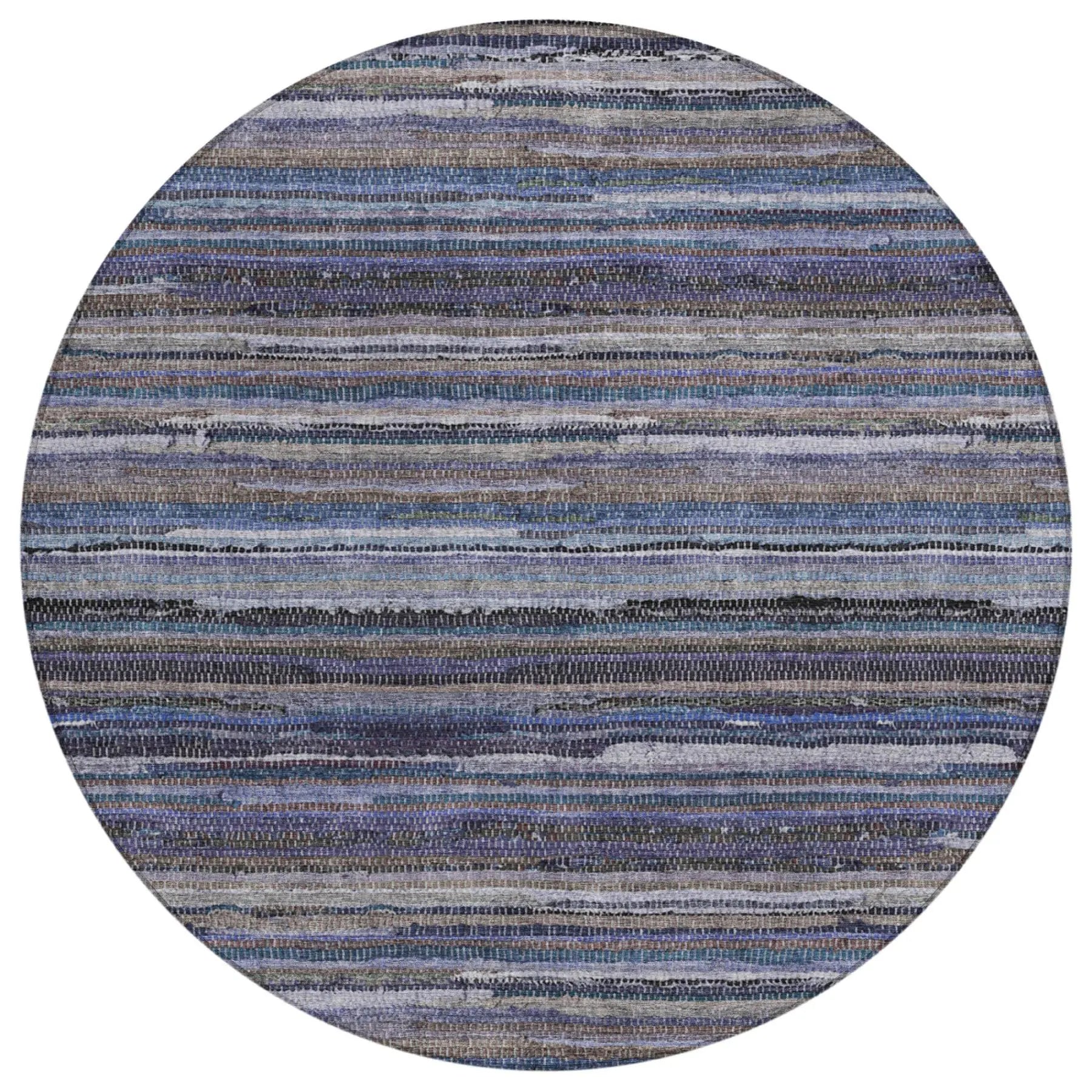 8' Brown And Plum Round Striped Washable Indoor Outdoor Area Rug Homeroots Outdoor