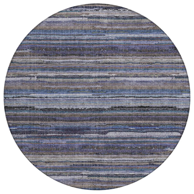 8' Brown And Plum Round Striped Washable Indoor Outdoor Area Rug Homeroots Outdoor