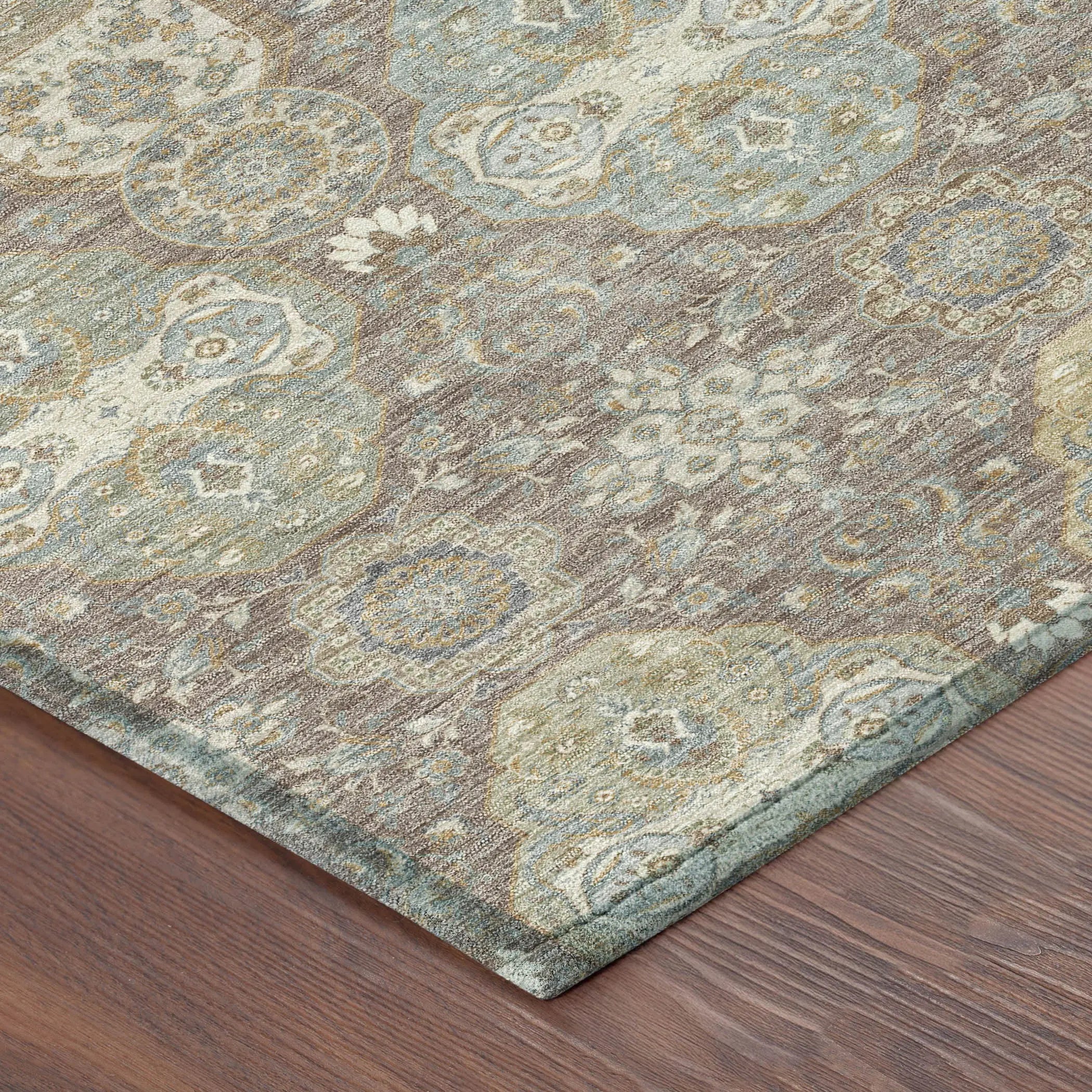 8' Brown And Sage Round Floral Washable Indoor Outdoor Area Rug Homeroots Outdoor