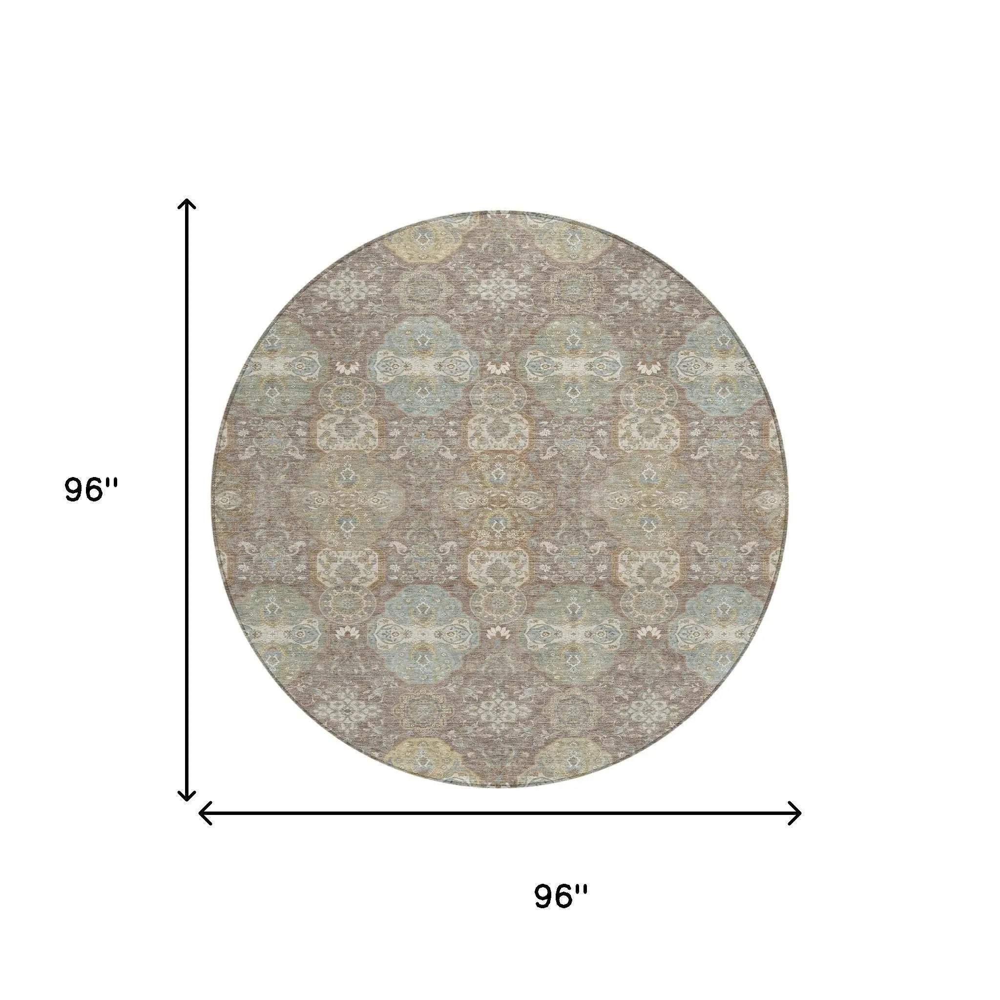 8' Brown And Sage Round Floral Washable Indoor Outdoor Area Rug Homeroots Outdoor