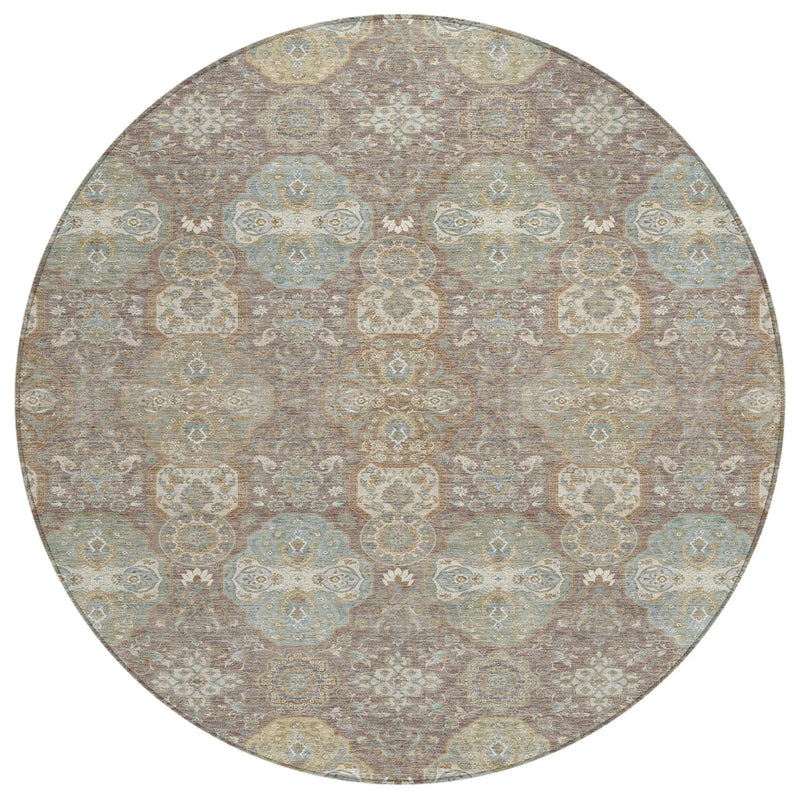 8' Brown And Sage Round Floral Washable Indoor Outdoor Area Rug Homeroots Outdoor