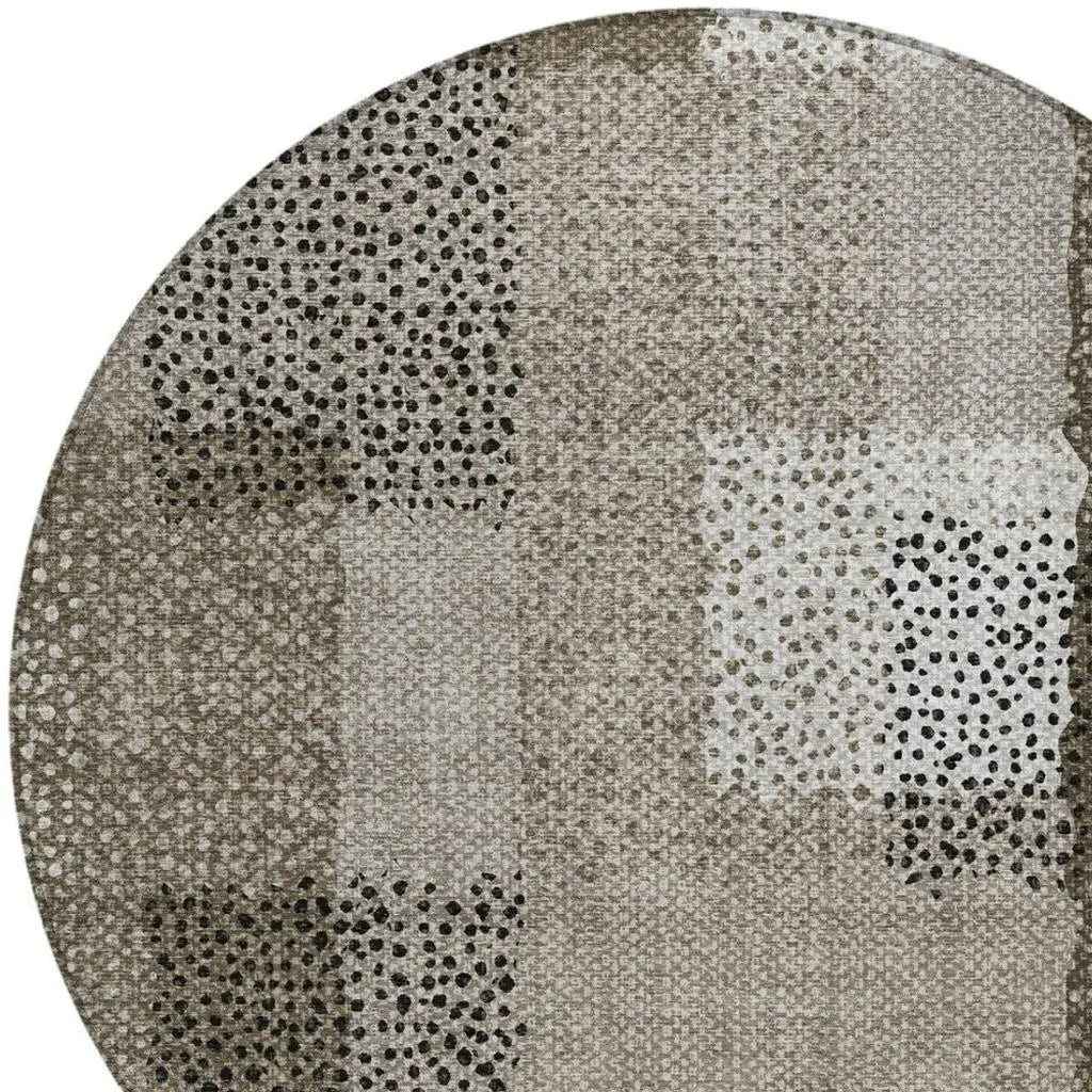 8' Brown And Silver Round Abstract Washable Indoor Outdoor Area Rug Homeroots Outdoor