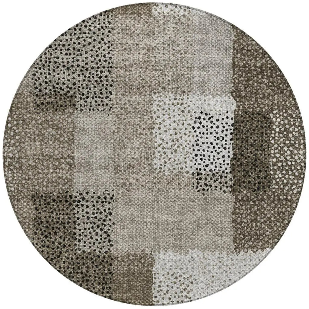 8' Brown And Silver Round Abstract Washable Indoor Outdoor Area Rug Homeroots Outdoor