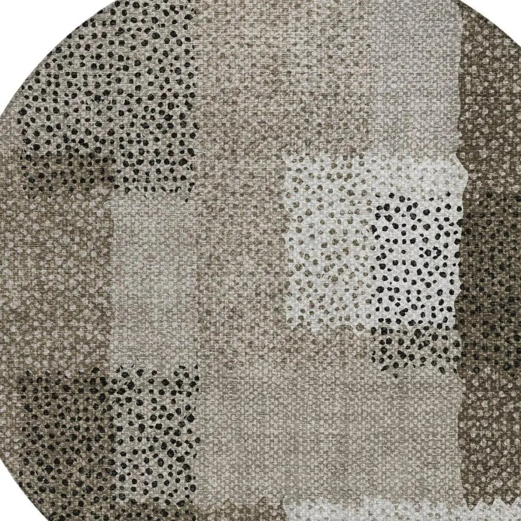 8' Brown And Silver Round Abstract Washable Indoor Outdoor Area Rug Homeroots Outdoor