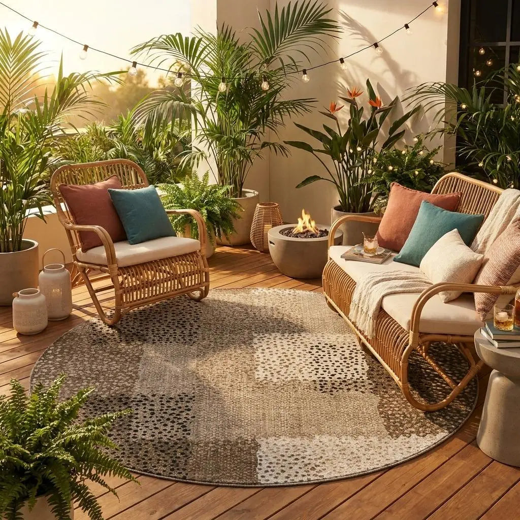 8' Brown And Silver Round Abstract Washable Indoor Outdoor Area Rug Homeroots Outdoor