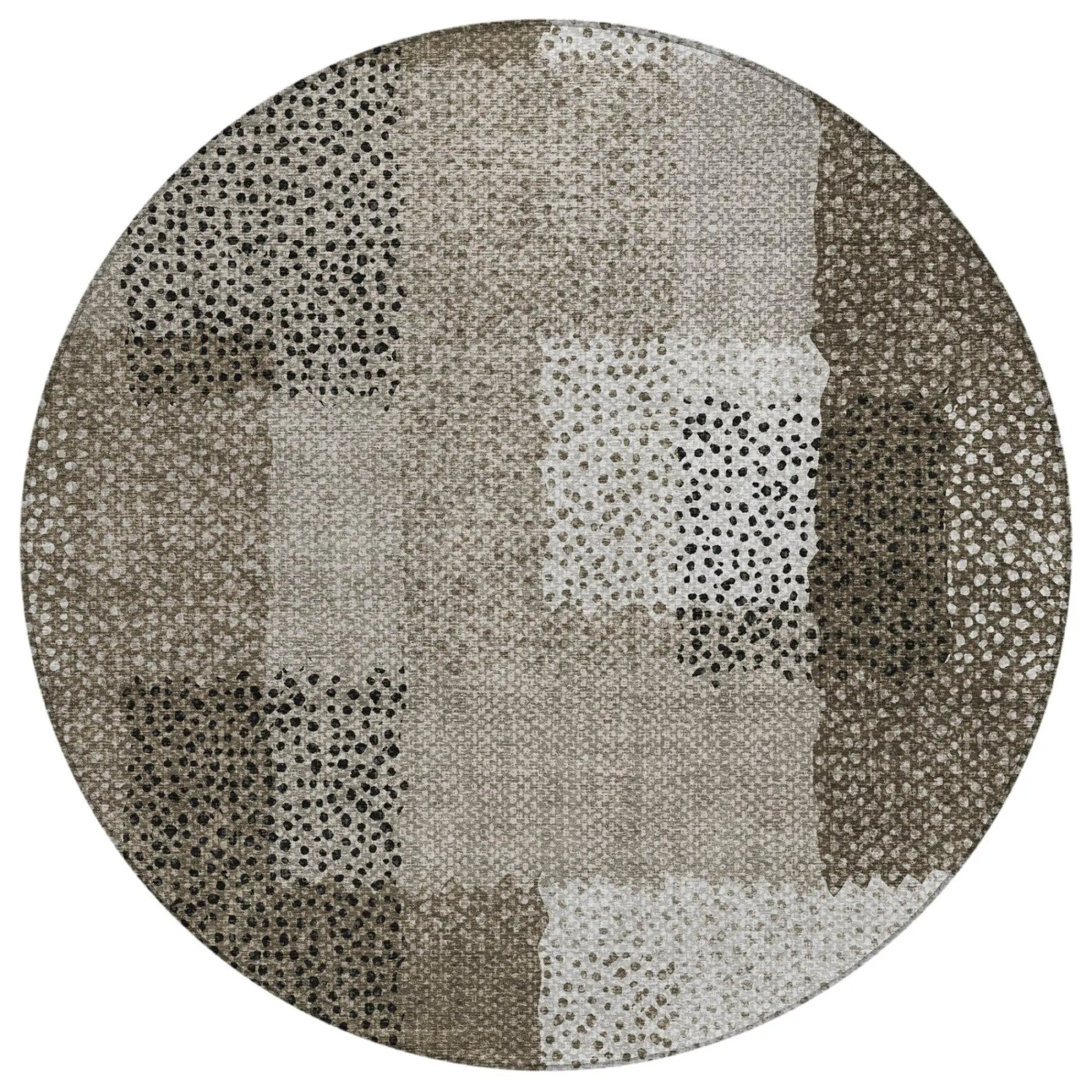 8' Brown And Silver Round Abstract Washable Indoor Outdoor Area Rug Homeroots Outdoor