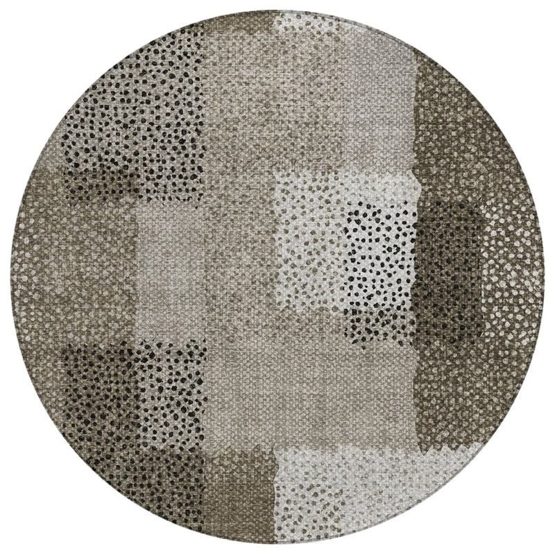 8' Brown And Silver Round Abstract Washable Indoor Outdoor Area Rug Homeroots Outdoor