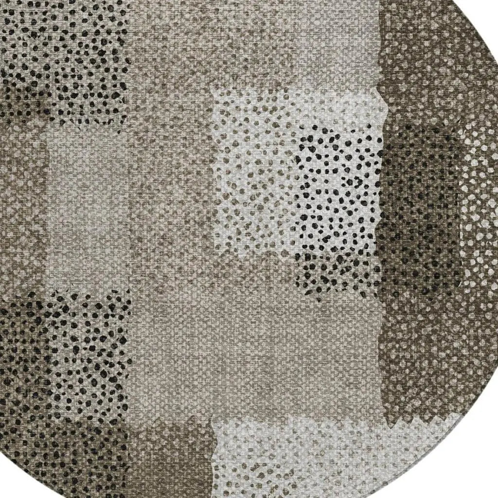 8' Brown And Silver Round Abstract Washable Indoor Outdoor Area Rug Homeroots Outdoor