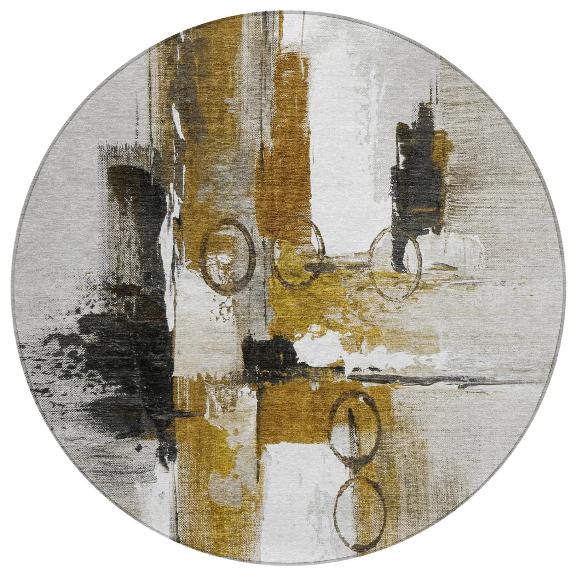 8' Brown And Silver Round Abstract Washable Indoor Outdoor Area Rug Homeroots Outdoor