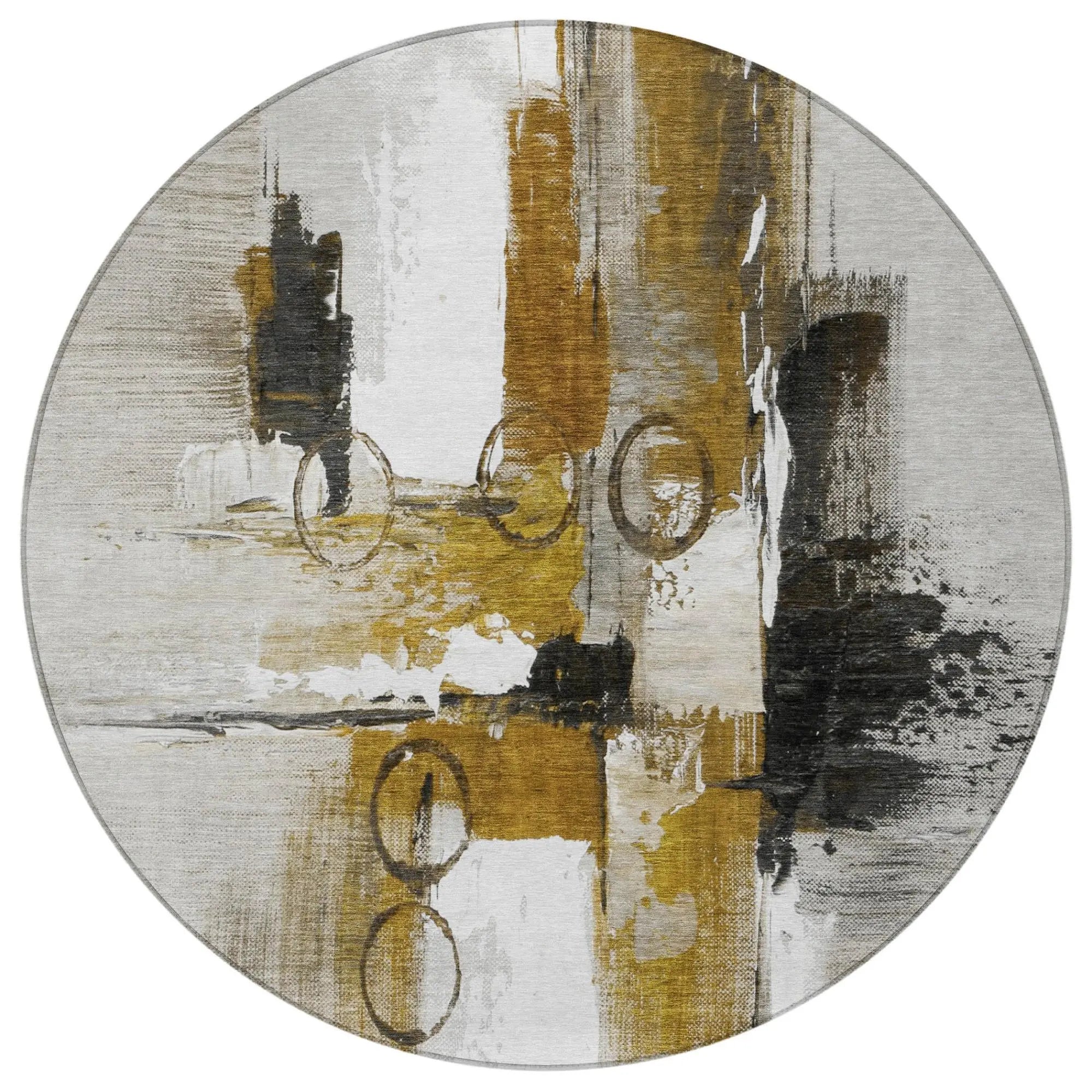 8' Brown And Silver Round Abstract Washable Indoor Outdoor Area Rug Homeroots Outdoor
