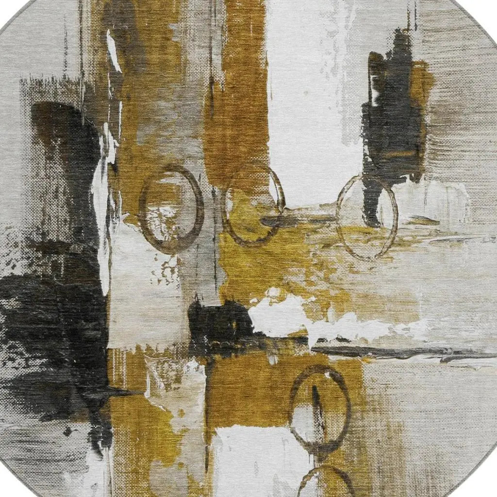 8' Brown And Silver Round Abstract Washable Indoor Outdoor Area Rug Homeroots Outdoor