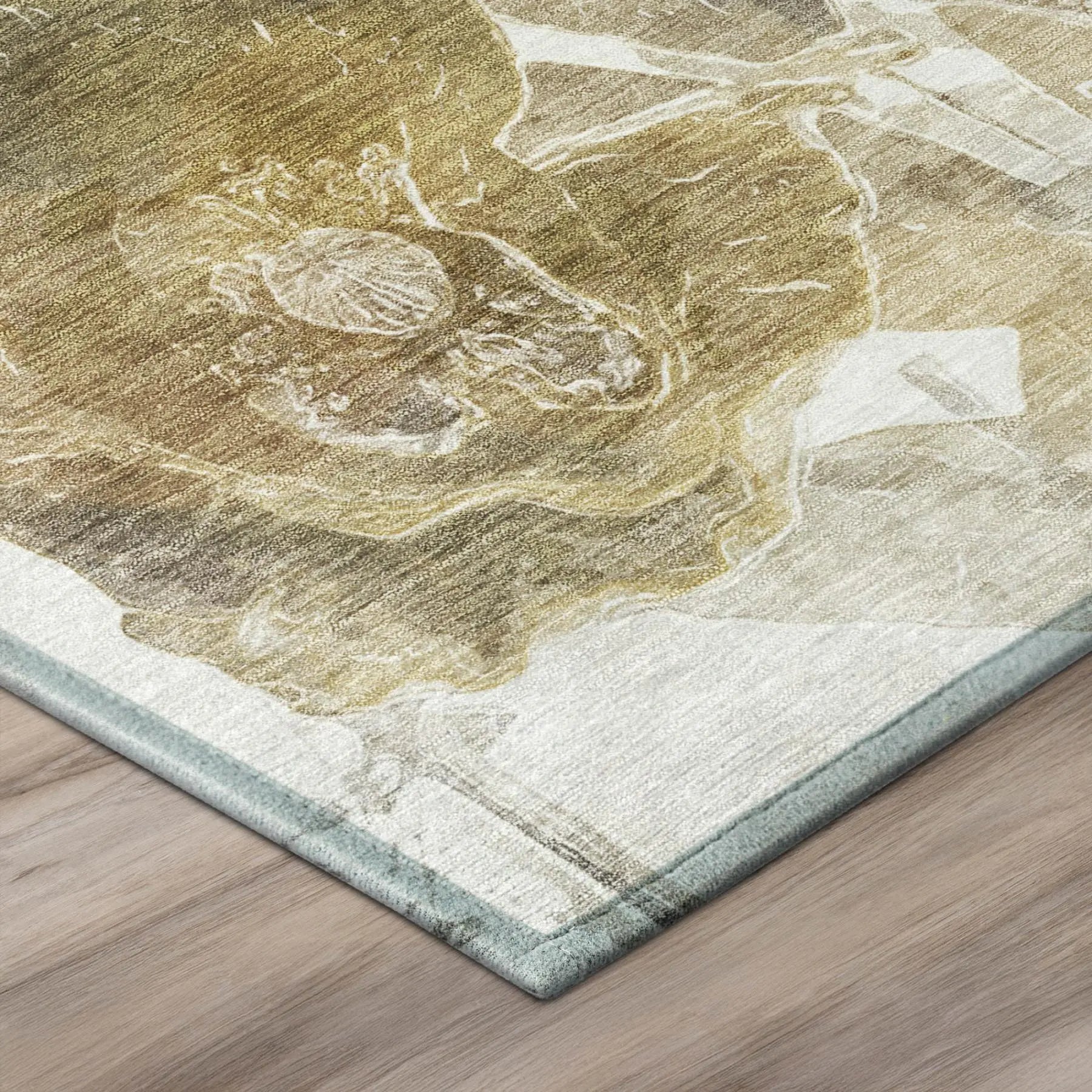 8' Brown And Silver Round Botanical Leaves Washable Indoor Outdoor Area Rug Homeroots Outdoor