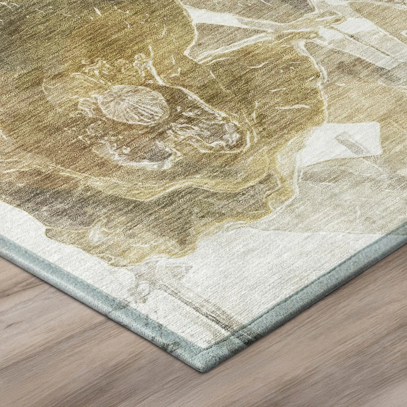 8' Brown And Silver Round Botanical Leaves Washable Indoor Outdoor Area Rug Homeroots Outdoor