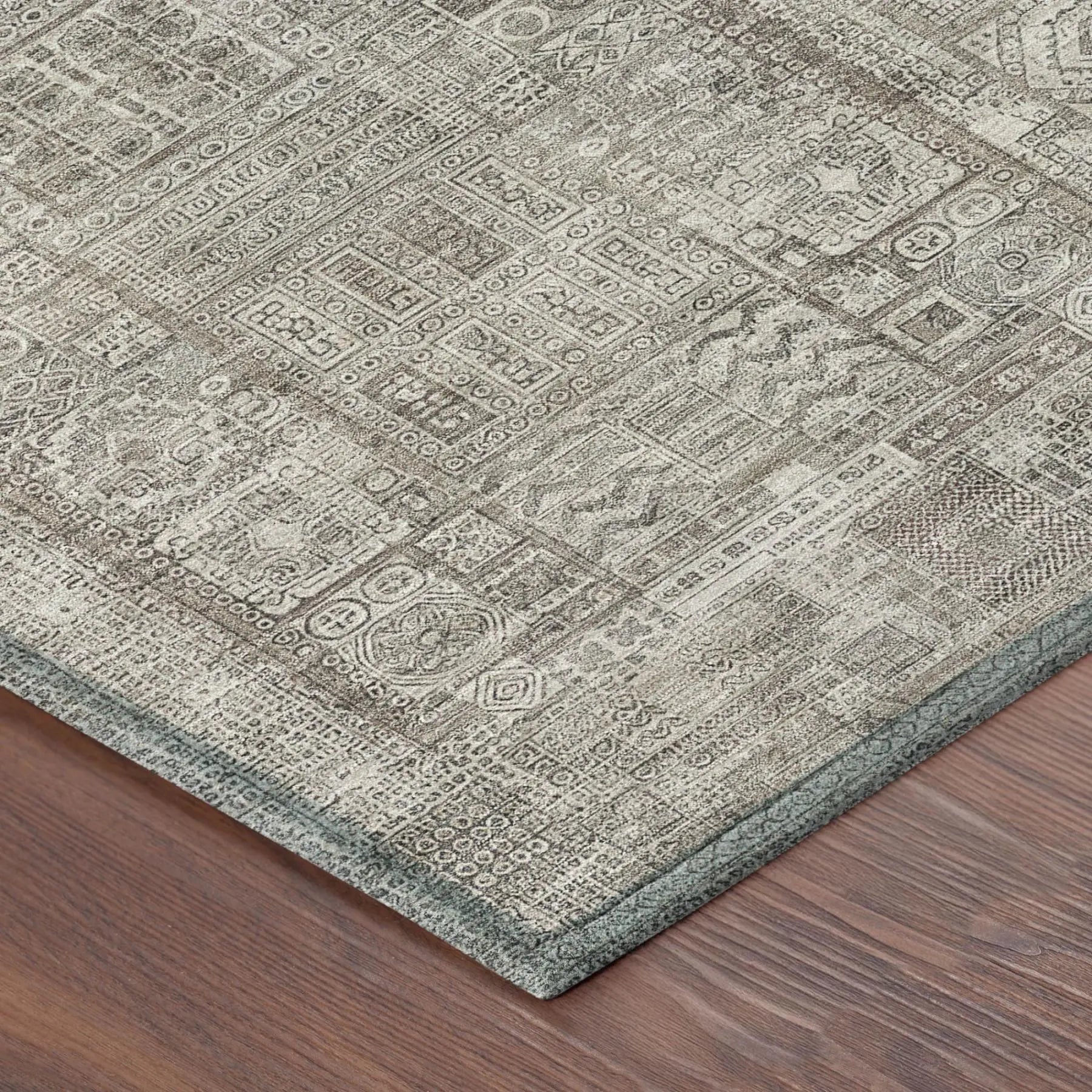 8' Brown And Silver Round Oriental Washable Indoor Outdoor Area Rug Homeroots Outdoor