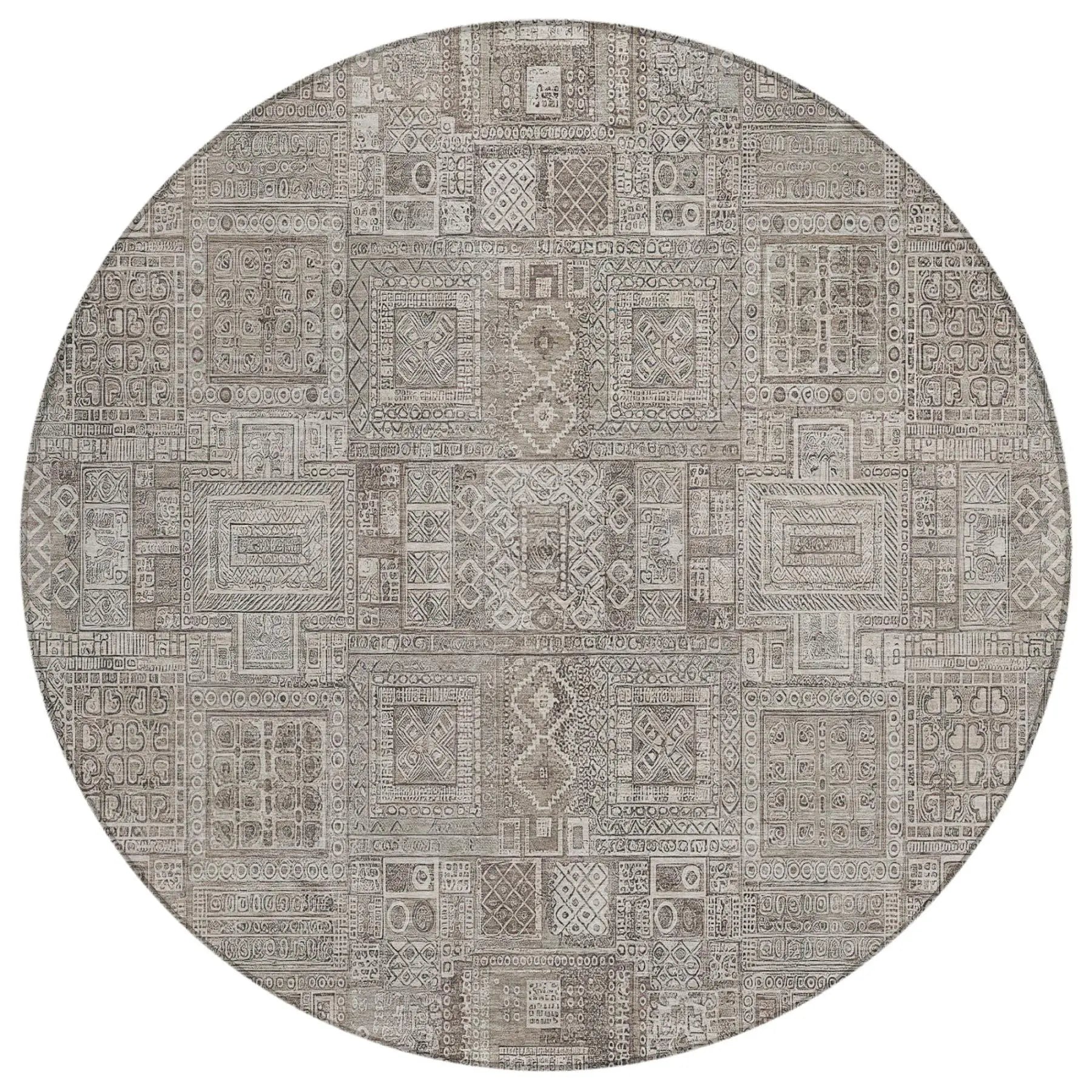 8' Brown And Silver Round Oriental Washable Indoor Outdoor Area Rug Homeroots Outdoor