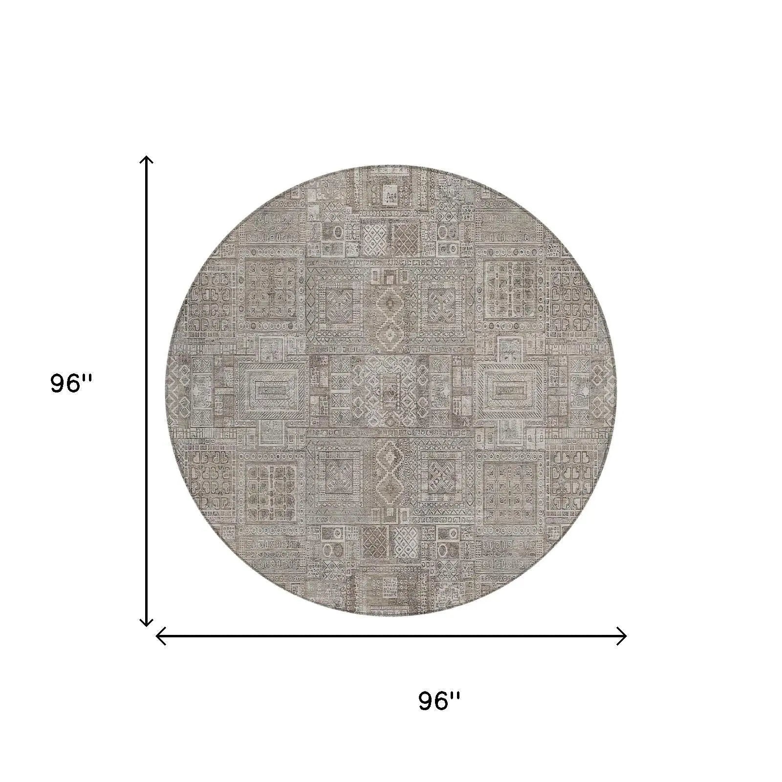 8' Brown And Silver Round Oriental Washable Indoor Outdoor Area Rug Homeroots Outdoor
