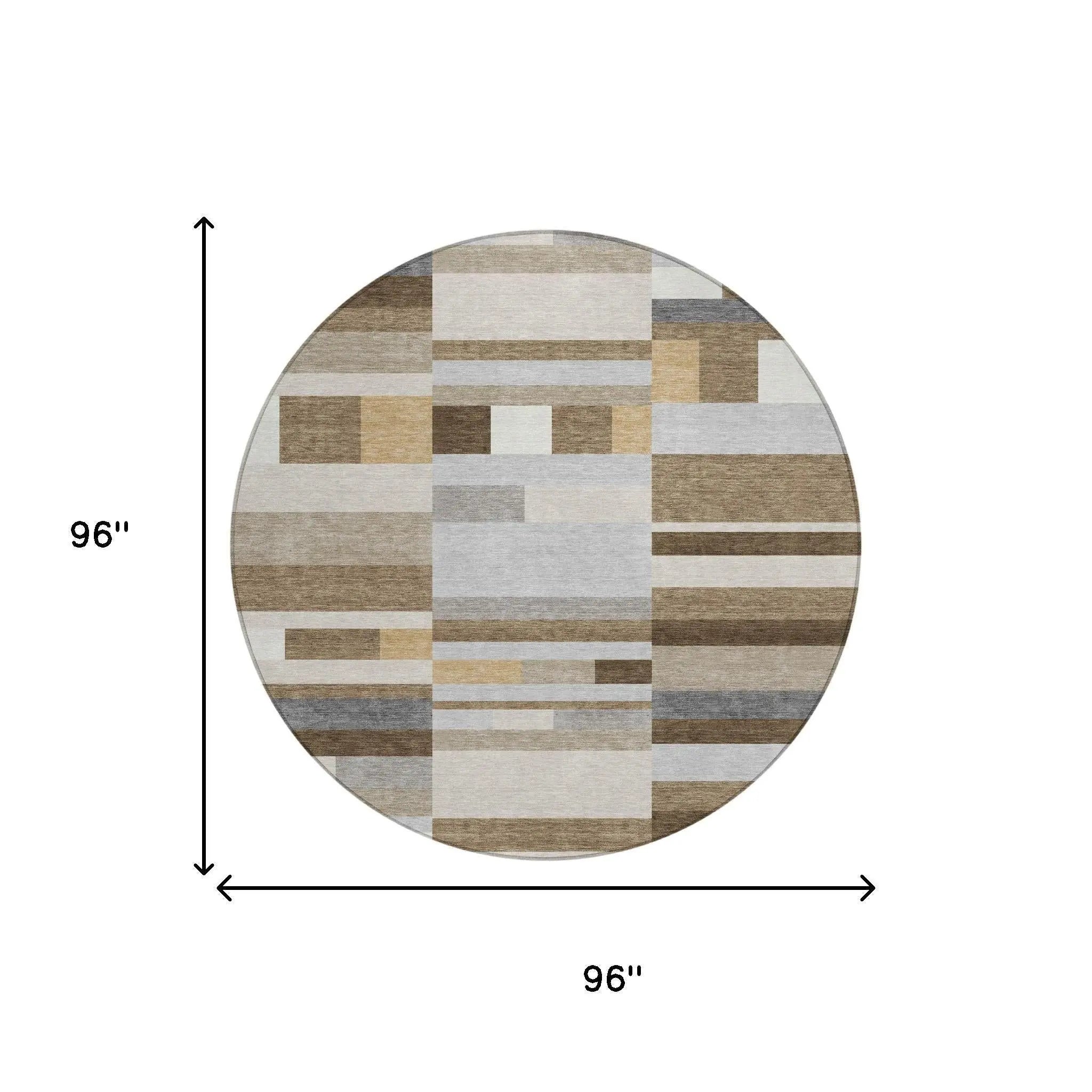 8' Brown And Silver Round Striped Washable Indoor Outdoor Area Rug Homeroots Outdoor