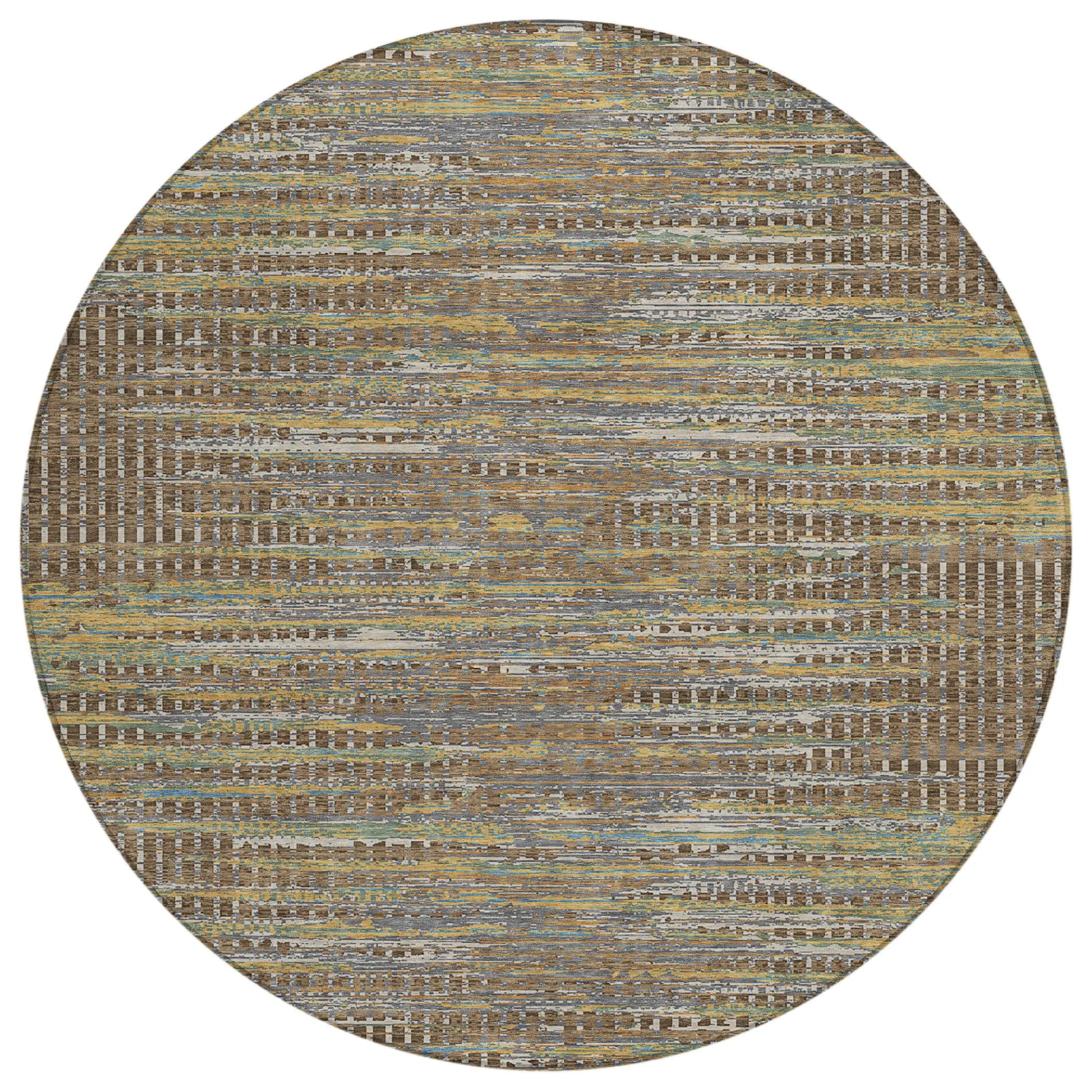 8' Brown And Taupe Round Abstract Washable Indoor Outdoor Area Rug Homeroots Outdoor