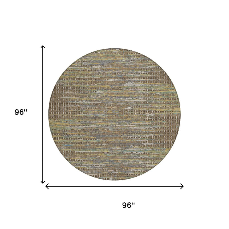 8' Brown And Taupe Round Abstract Washable Indoor Outdoor Area Rug Homeroots Outdoor
