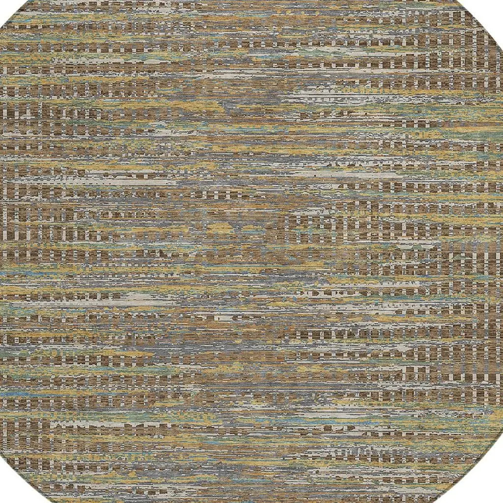 8' Brown And Taupe Round Abstract Washable Indoor Outdoor Area Rug Homeroots Outdoor
