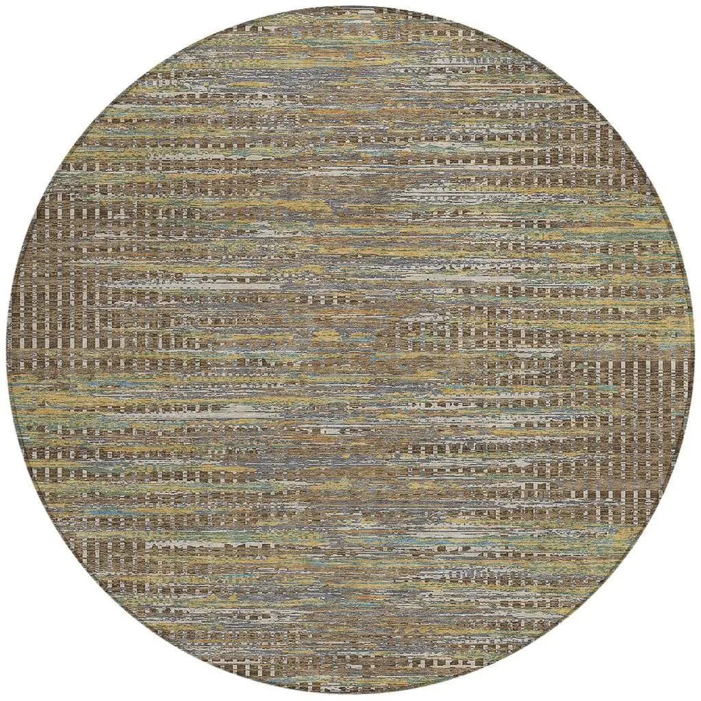 8' Brown And Taupe Round Abstract Washable Indoor Outdoor Area Rug Homeroots Outdoor