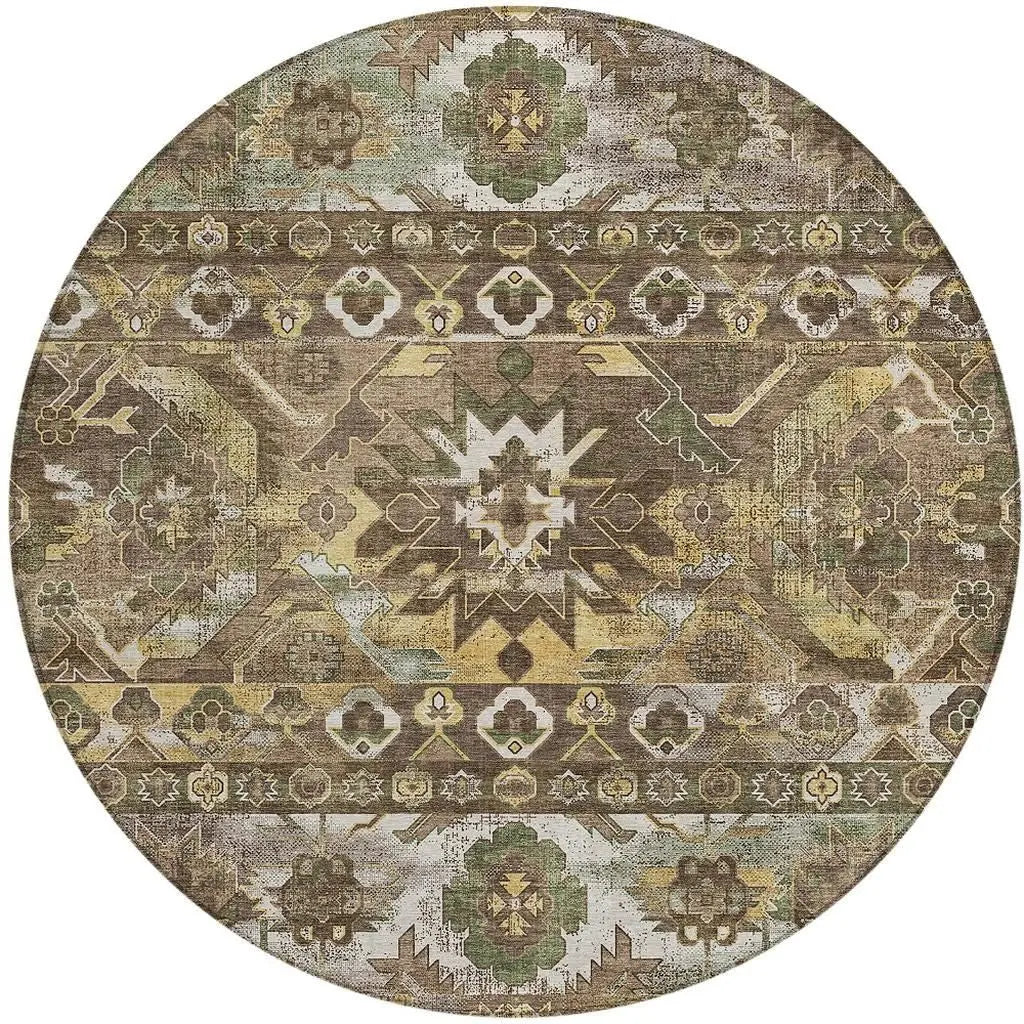 8' Brown And Taupe Round Cactus Washable Indoor Outdoor Area Rug Homeroots Outdoor