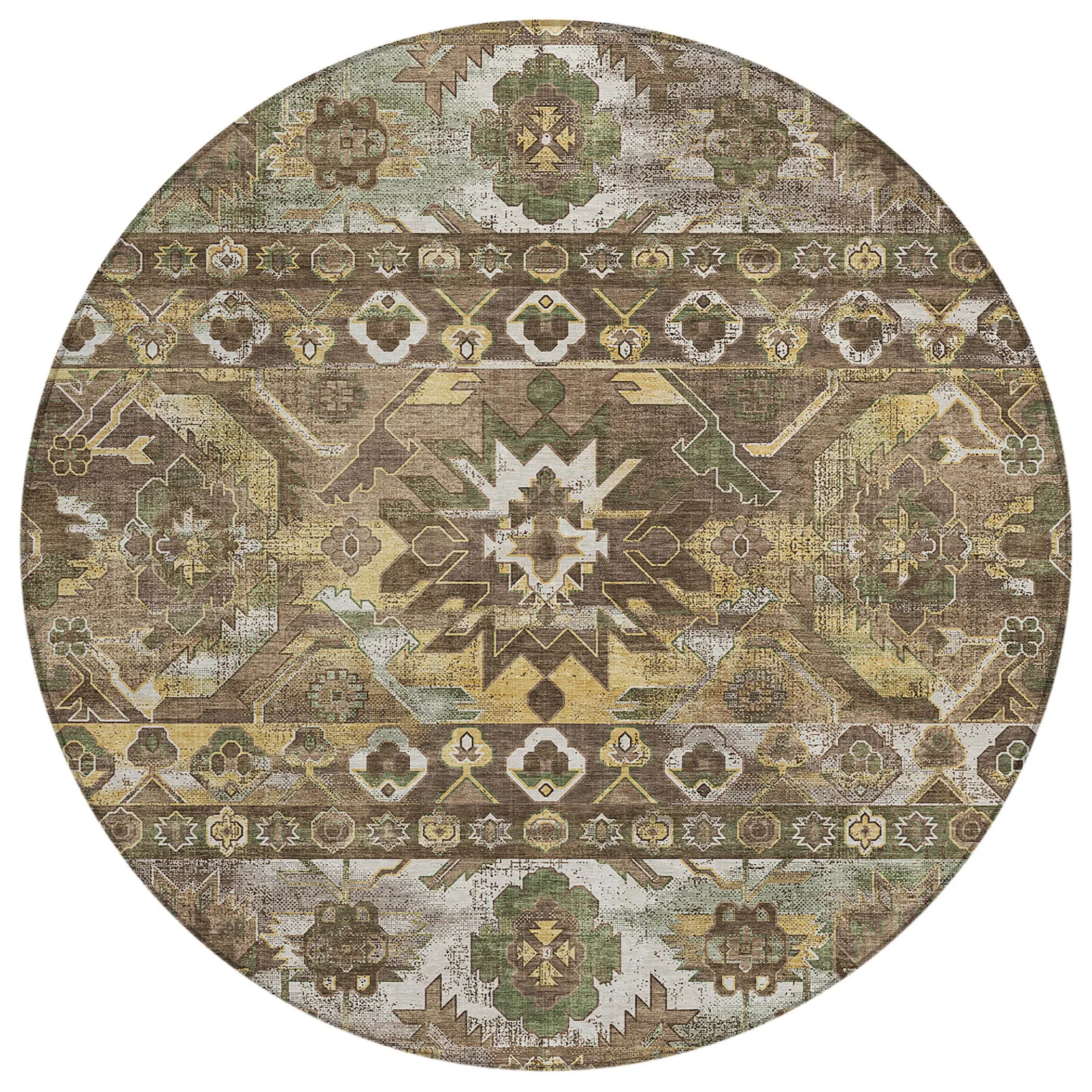 8' Brown And Taupe Round Cactus Washable Indoor Outdoor Area Rug Homeroots Outdoor
