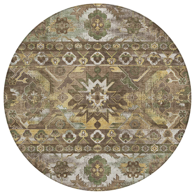 8' Brown And Taupe Round Cactus Washable Indoor Outdoor Area Rug Homeroots Outdoor