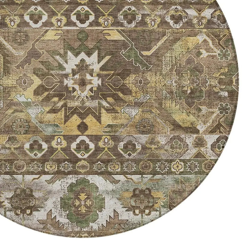 8' Brown And Taupe Round Cactus Washable Indoor Outdoor Area Rug Homeroots Outdoor