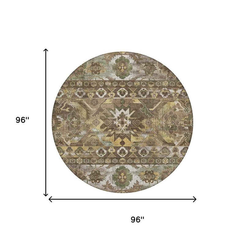8' Brown And Taupe Round Cactus Washable Indoor Outdoor Area Rug Homeroots Outdoor