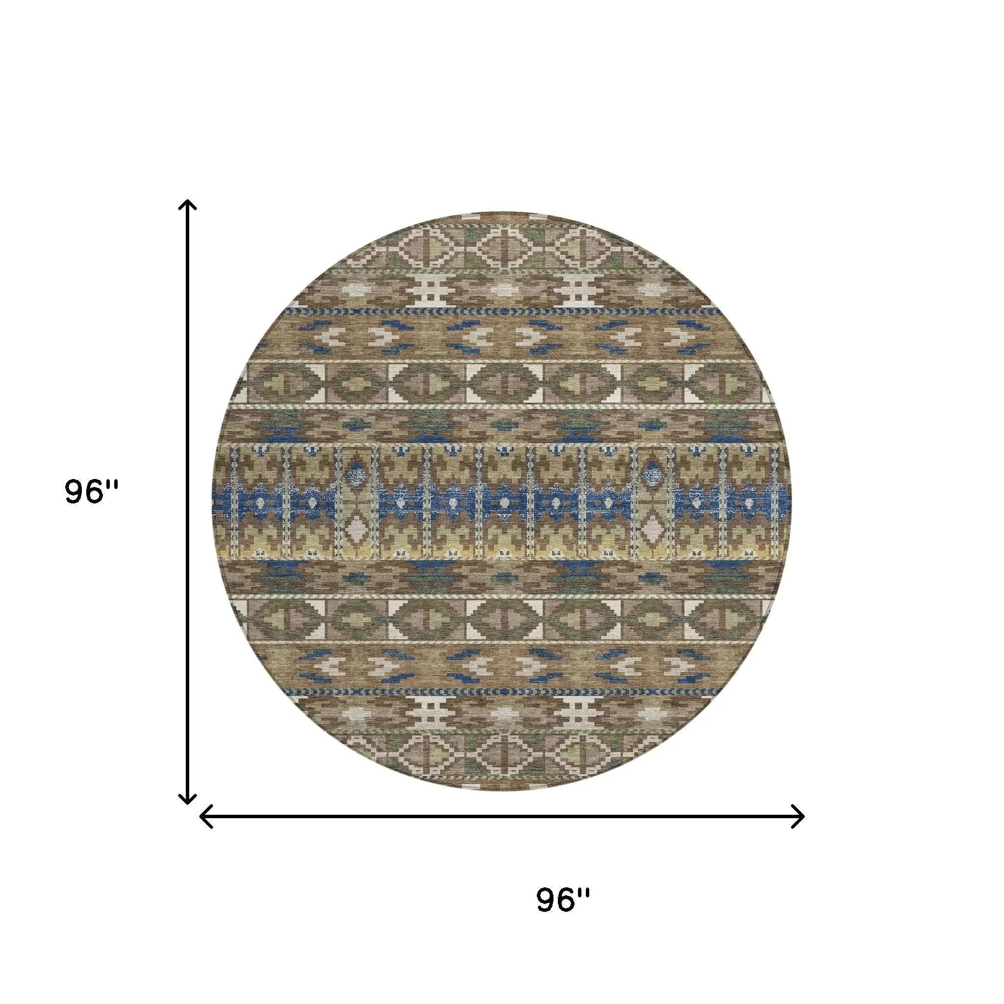 8' Brown And Taupe Round Geometric Washable Indoor Outdoor Area Rug Homeroots Outdoor