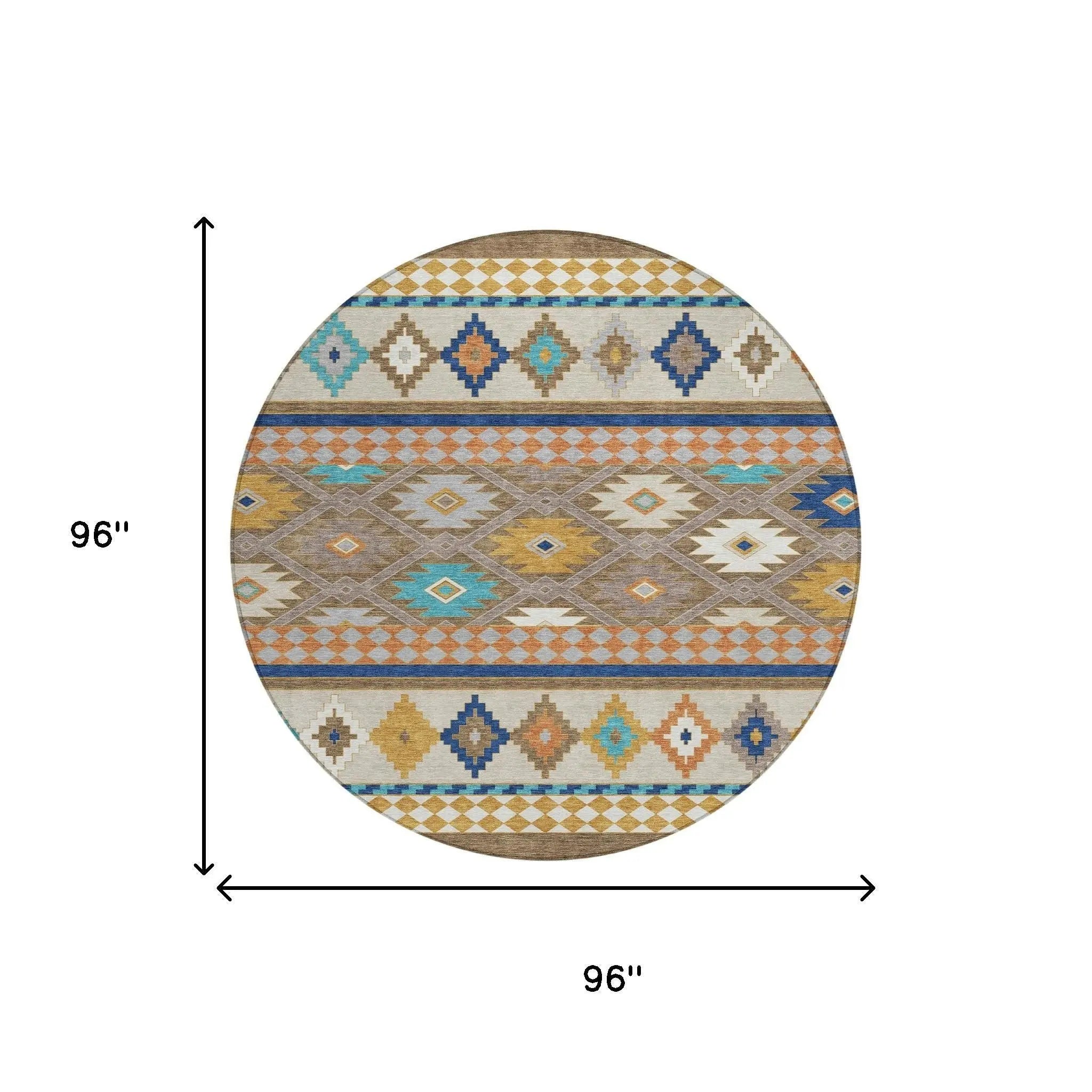 8' Brown And Taupe Round Southwestern Washable Indoor Outdoor Area Rug Homeroots Outdoor