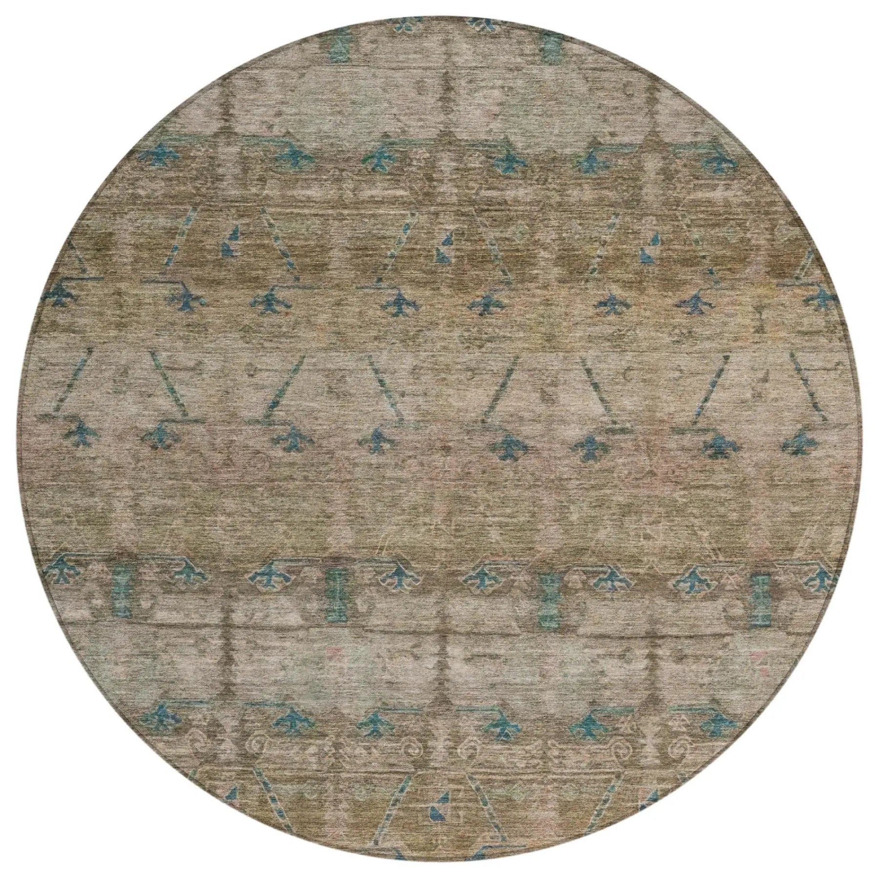 8' Brown And Taupe Round Tribal Washable Indoor Outdoor Area Rug Homeroots Outdoor