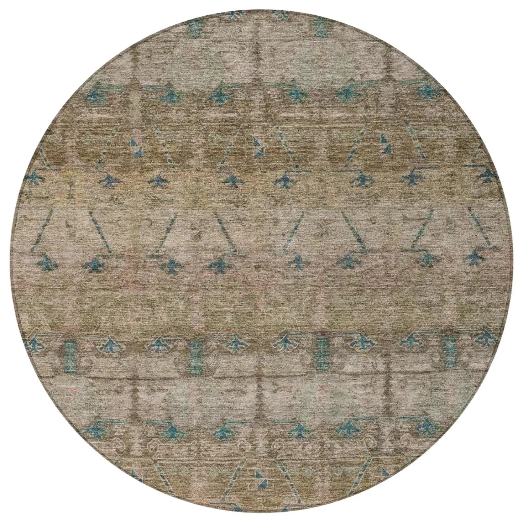 8' Brown And Taupe Round Tribal Washable Indoor Outdoor Area Rug Homeroots Outdoor