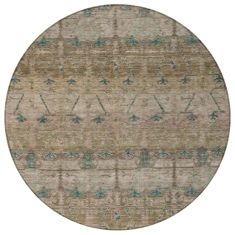 8' Brown And Taupe Round Tribal Washable Indoor Outdoor Area Rug Homeroots Outdoor