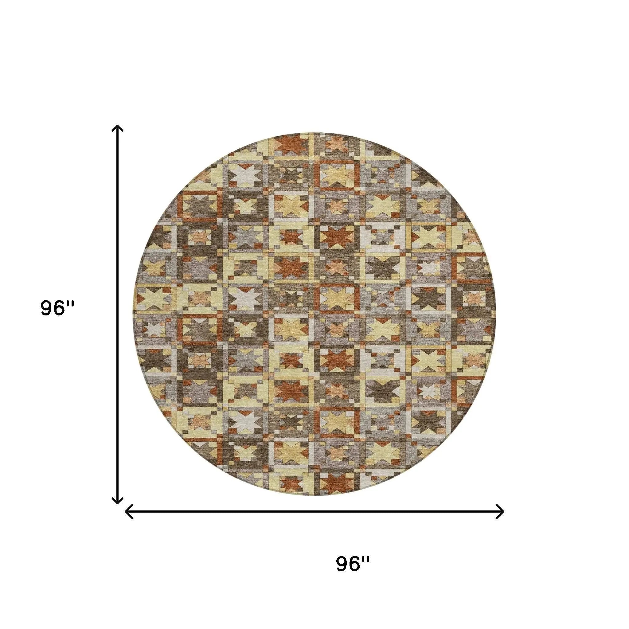 8' Brown And Wheat Round Patchwork Washable Indoor Outdoor Area Rug Homeroots Outdoor