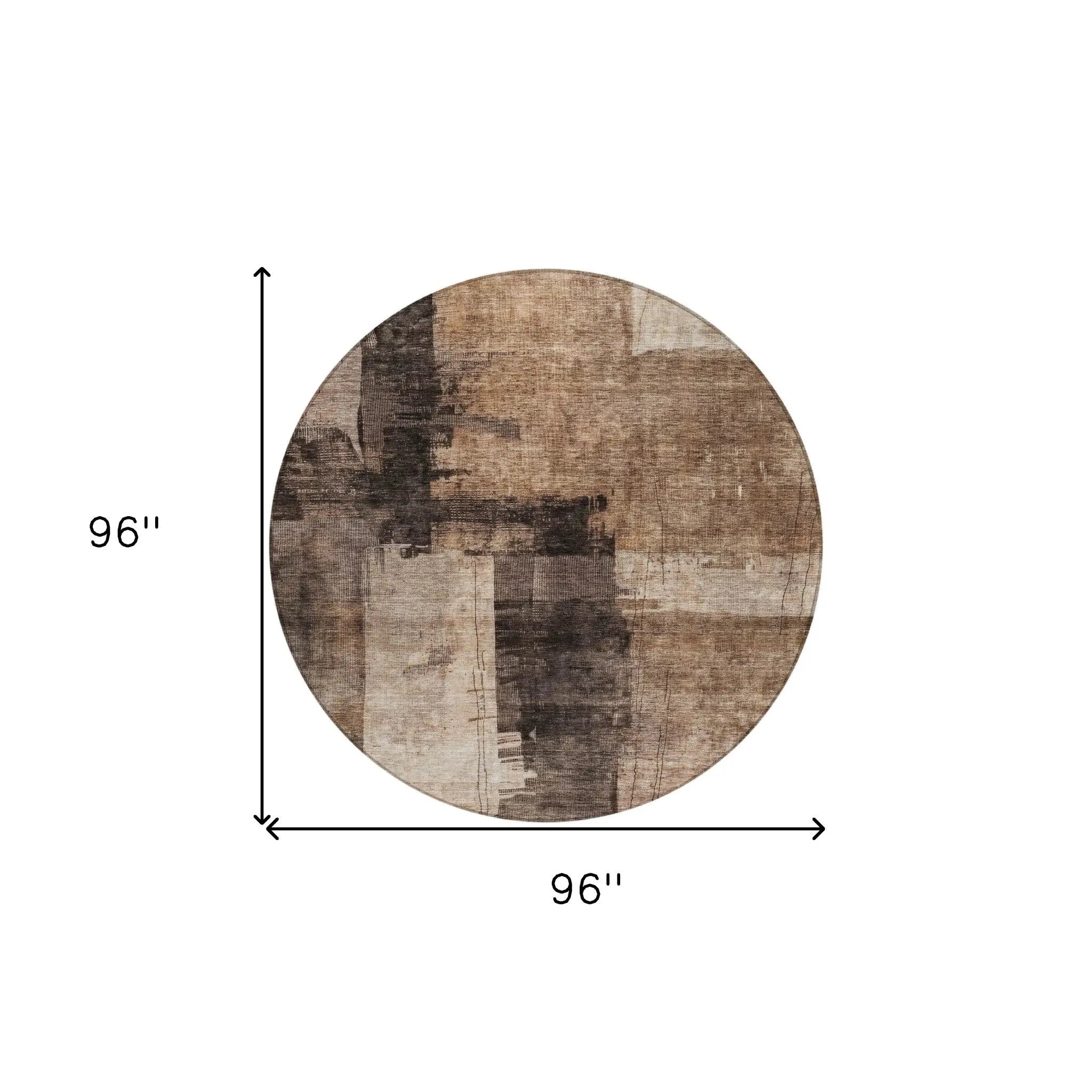 8' Brown Black And Tan Round Abstract Washable Indoor Outdoor Area Rug Homeroots Outdoor