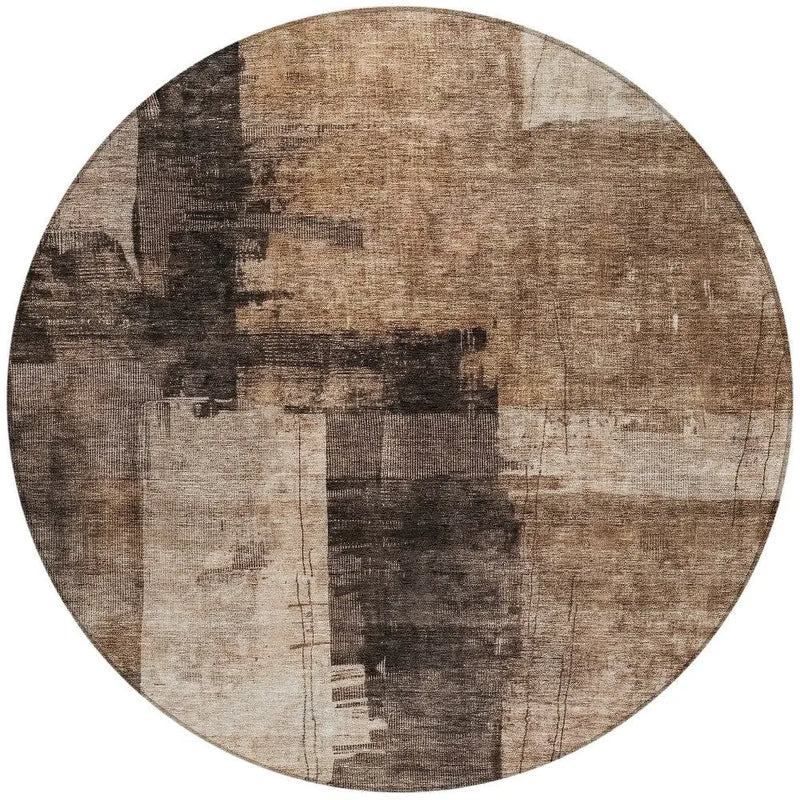 8' Brown Black And Tan Round Abstract Washable Indoor Outdoor Area Rug Homeroots Outdoor