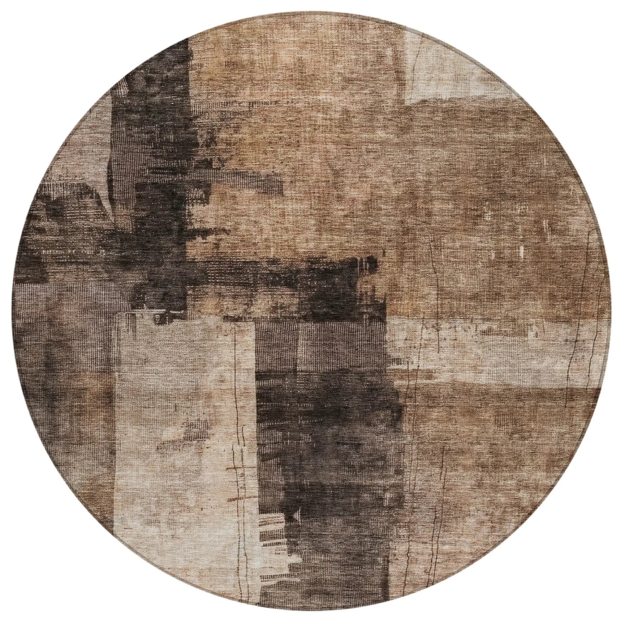 8' Brown Black And Tan Round Abstract Washable Indoor Outdoor Area Rug Homeroots Outdoor