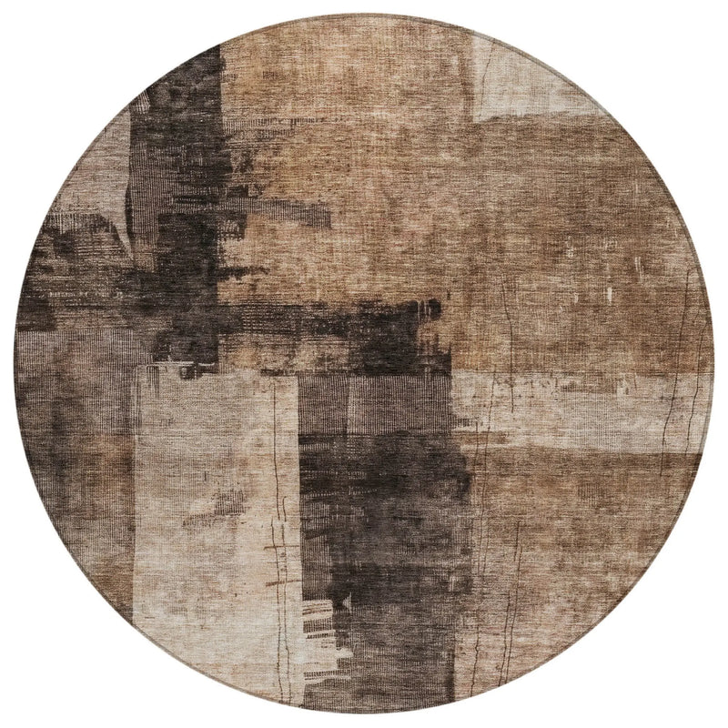 8' Brown Black And Tan Round Abstract Washable Indoor Outdoor Area Rug Homeroots Outdoor