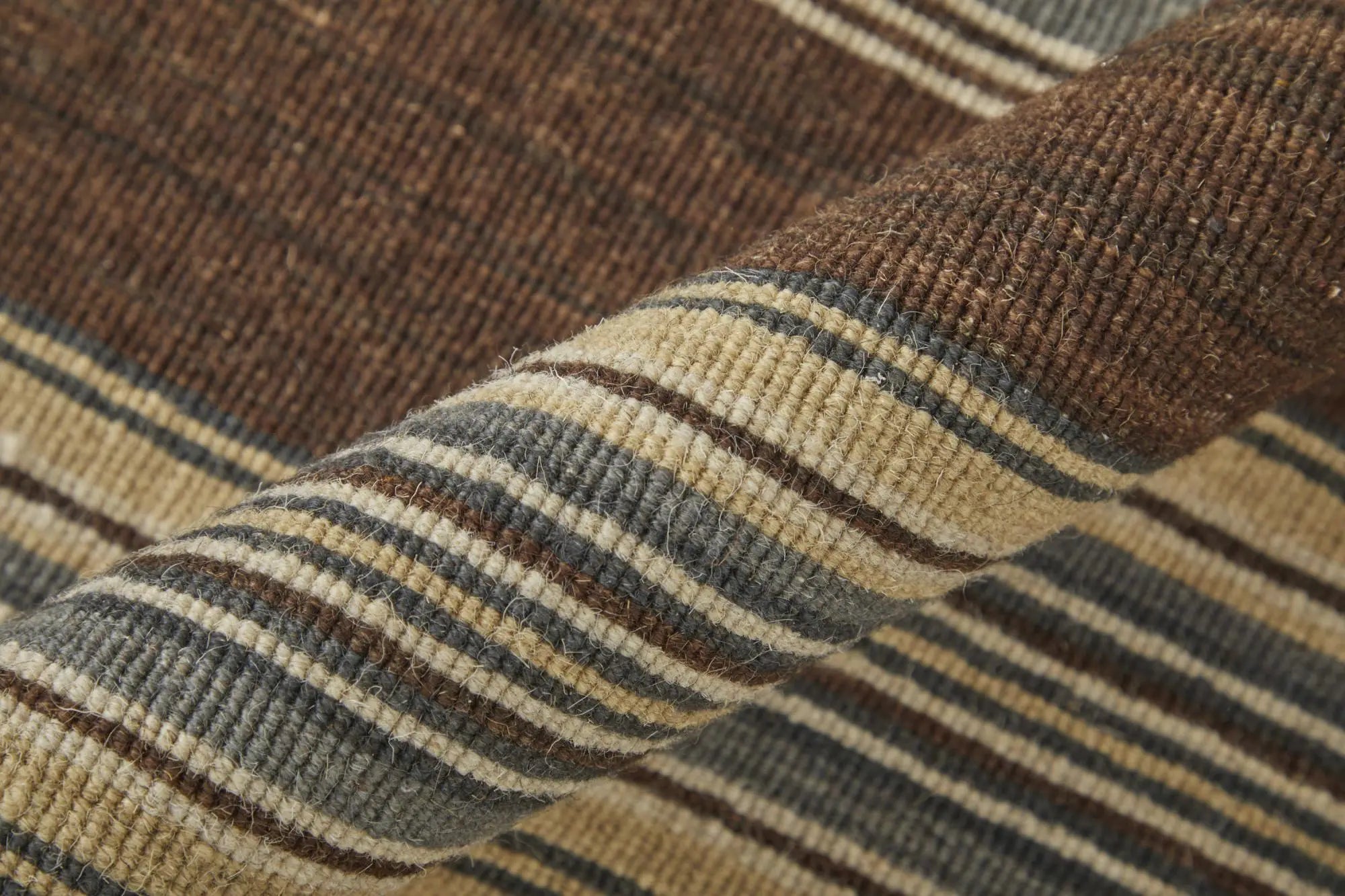 8' Brown Gray And Yellow Wool Striped Hand Knotted Area Rug Homeroots Home Decor