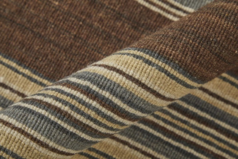 8' Brown Gray And Yellow Wool Striped Hand Knotted Area Rug Homeroots Home Decor