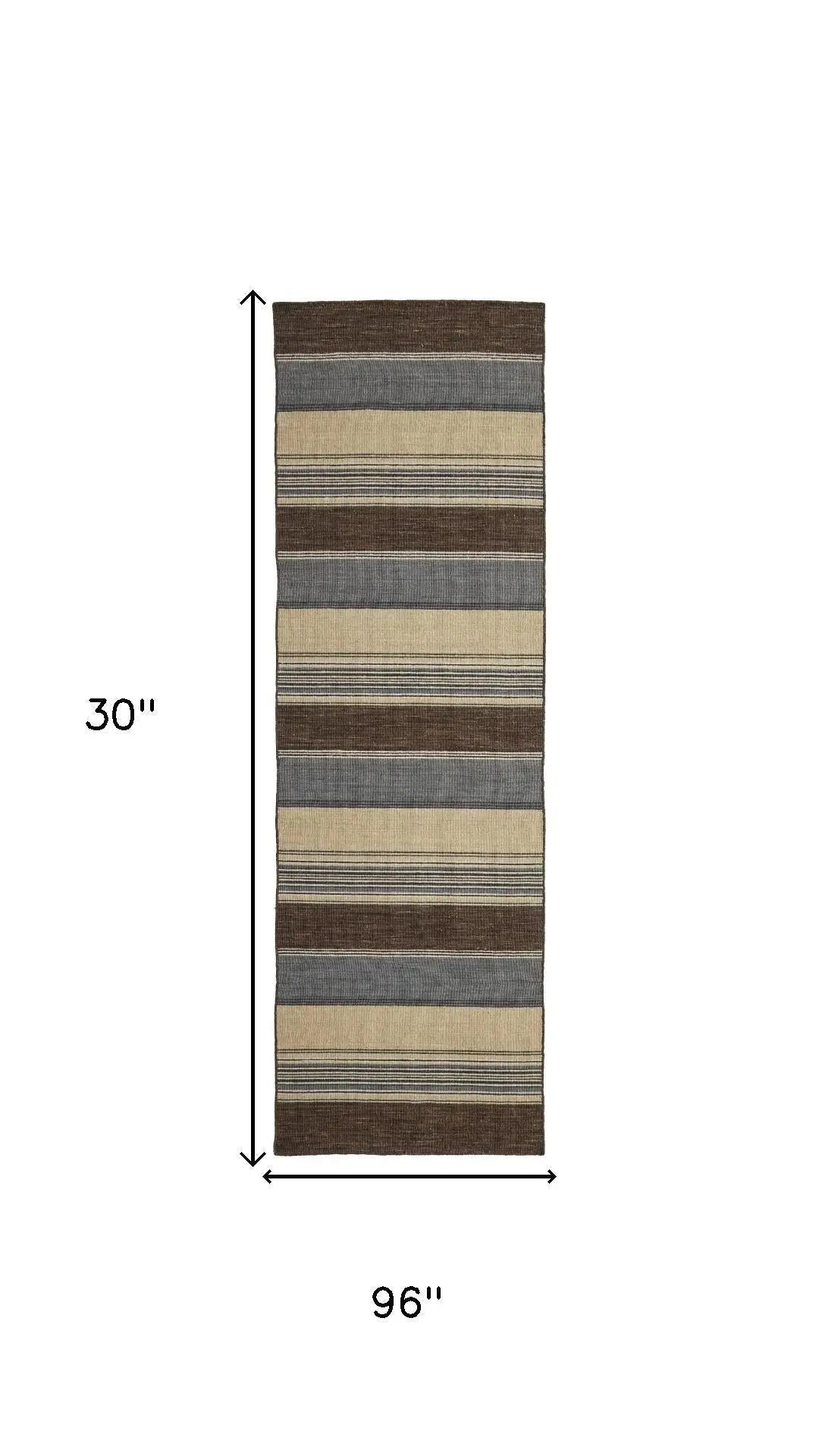 8' Brown Gray And Yellow Wool Striped Hand Knotted Area Rug Homeroots Home Decor